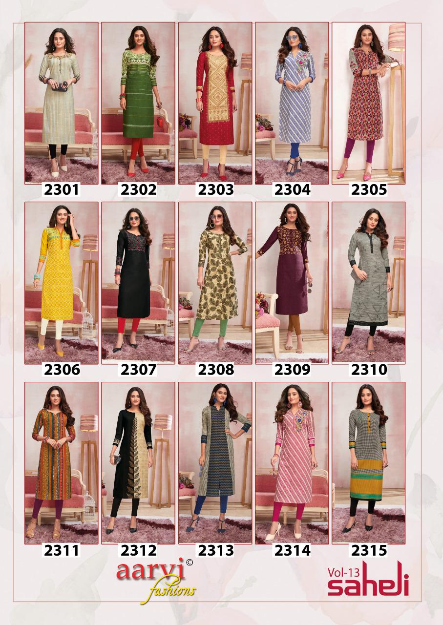 Aarvi Saheli 13 Fancy Regular Wear Cotton Designer Kurti Collection